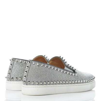 Christian Louboutin Calfskin Spikes Womens Pik Boat Glitter Sneakers 37 Silver 4 of 9
