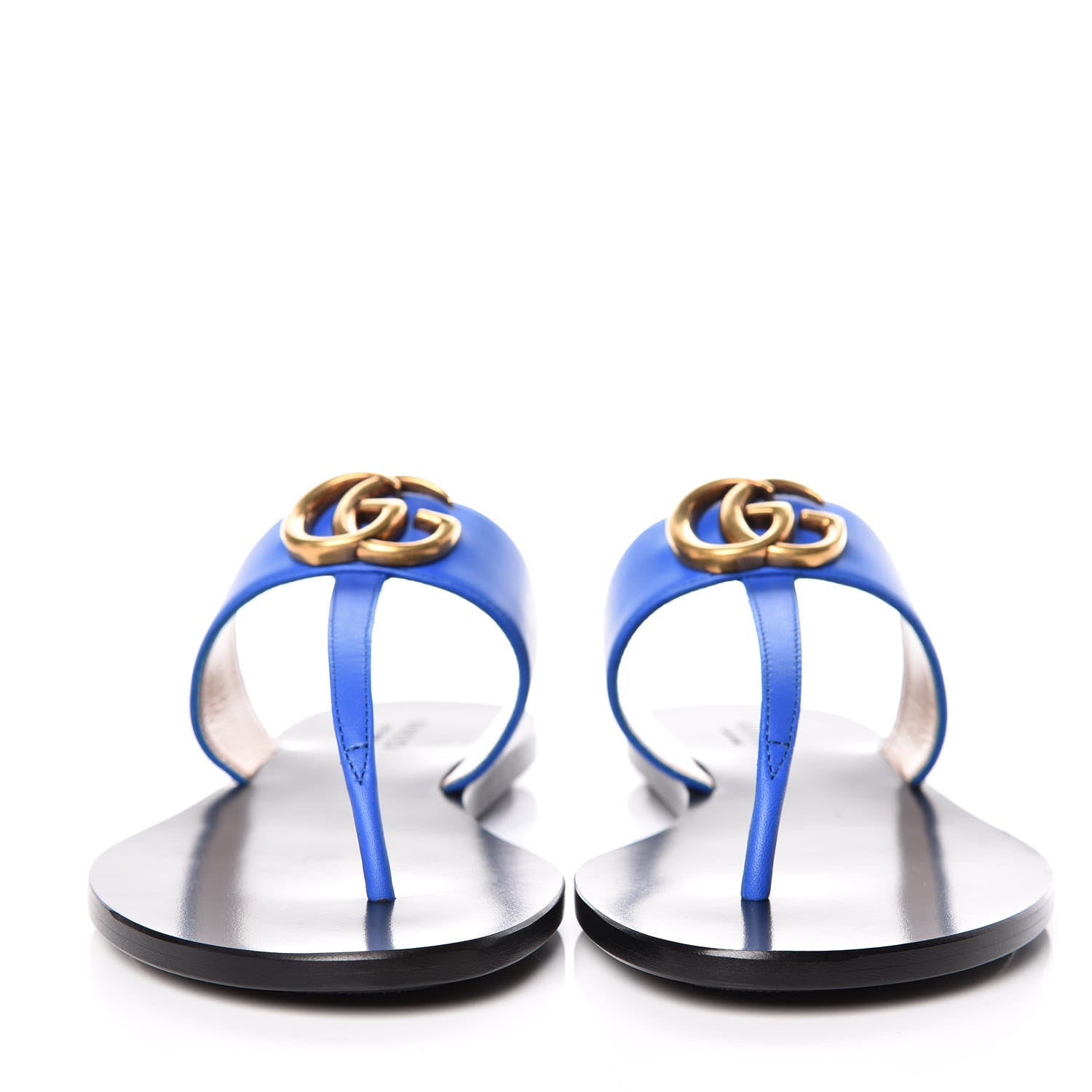 Gucci Calfskin Double G Thong Sandals 36.5 Shiny Electric Blue 2 of 9