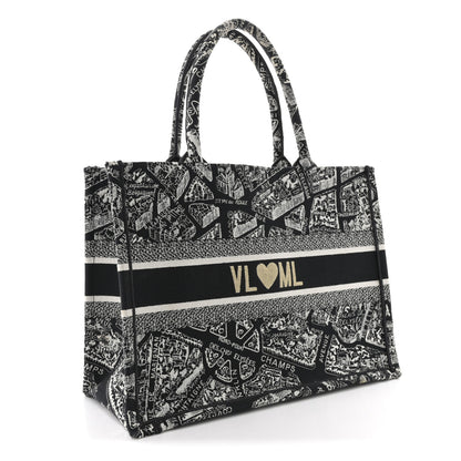 Christian Dior Canvas Embroidered Medium Plan De Paris Book Tote Black White 3 of 11