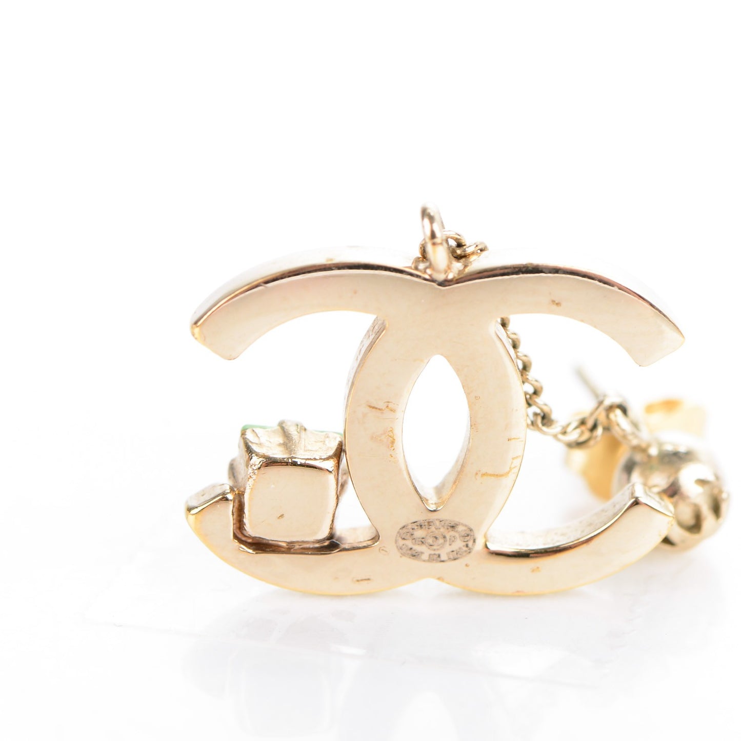 Crystal CC Drop Earrings Light Gold