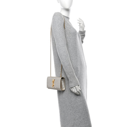 Saint Laurent Metallic Calfskin Small Classic Monogram Kate Satchel Platine 2 of 10