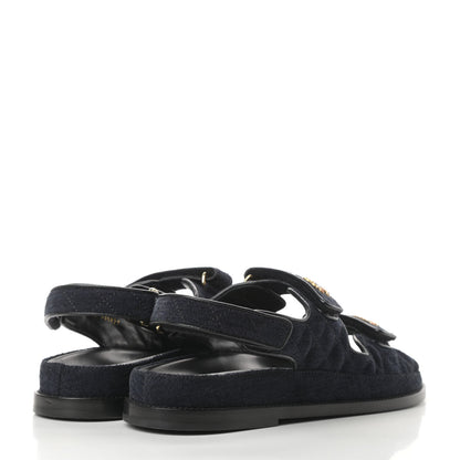 Chanel Velvet Velcro Dad Sandals 41 Navy Blue 4 of 9
