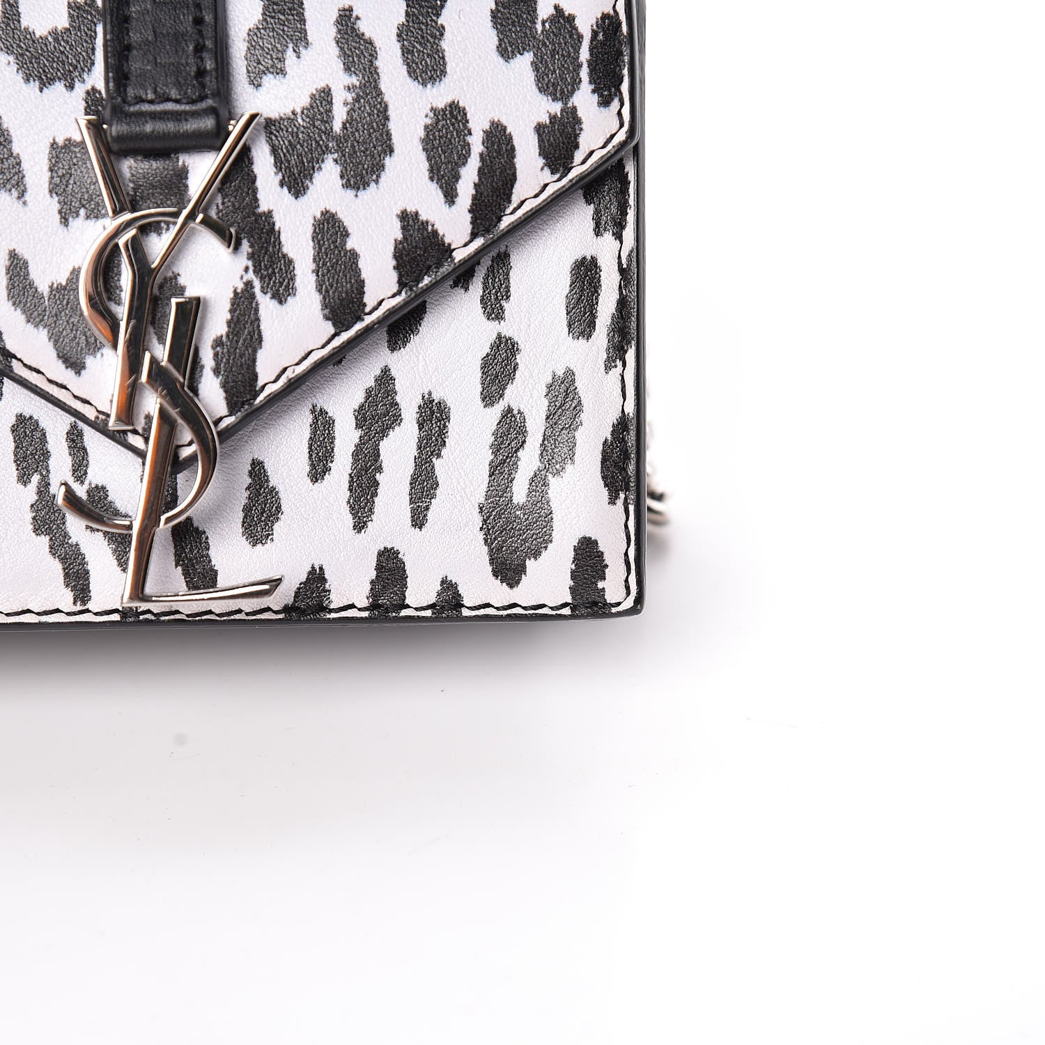 Saint Laurent Calfskin Monogram Leopard Print Mini Candy Crossbody Black White 10 of 12