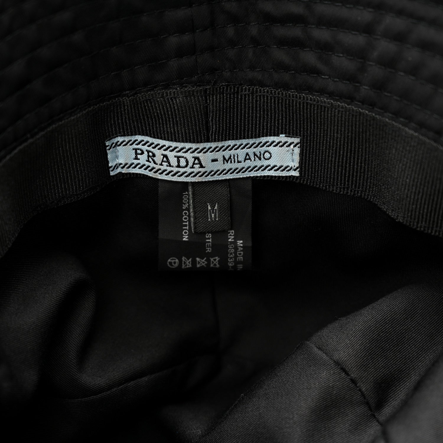 Prada Nylon Metal Triangle Logo Womens Bucket Hat M Black 8 of 10