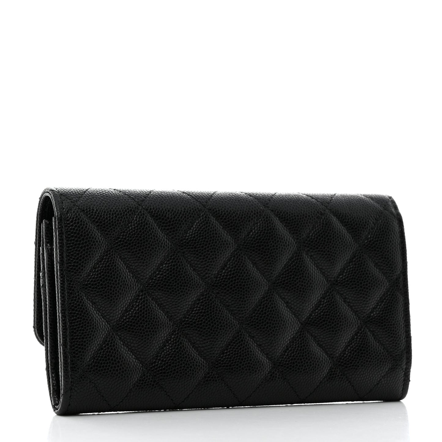 Caviar Metal Perforated Quilted CC Flap Wallet Black