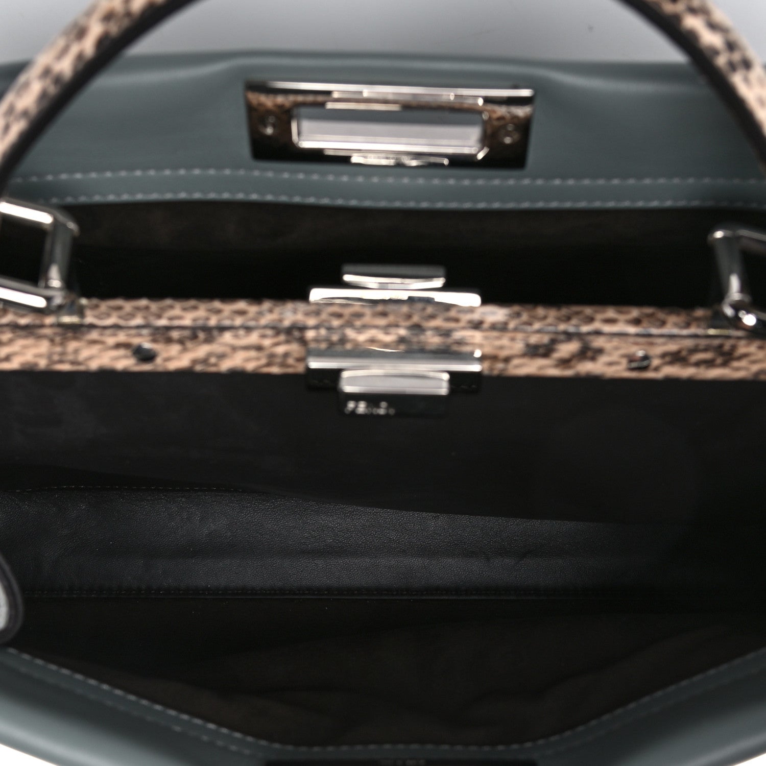 Fendi Vitello Seta Elaphe Nappa Grommet Medium Peekaboo Iconic Satchel Grey 5 of 14