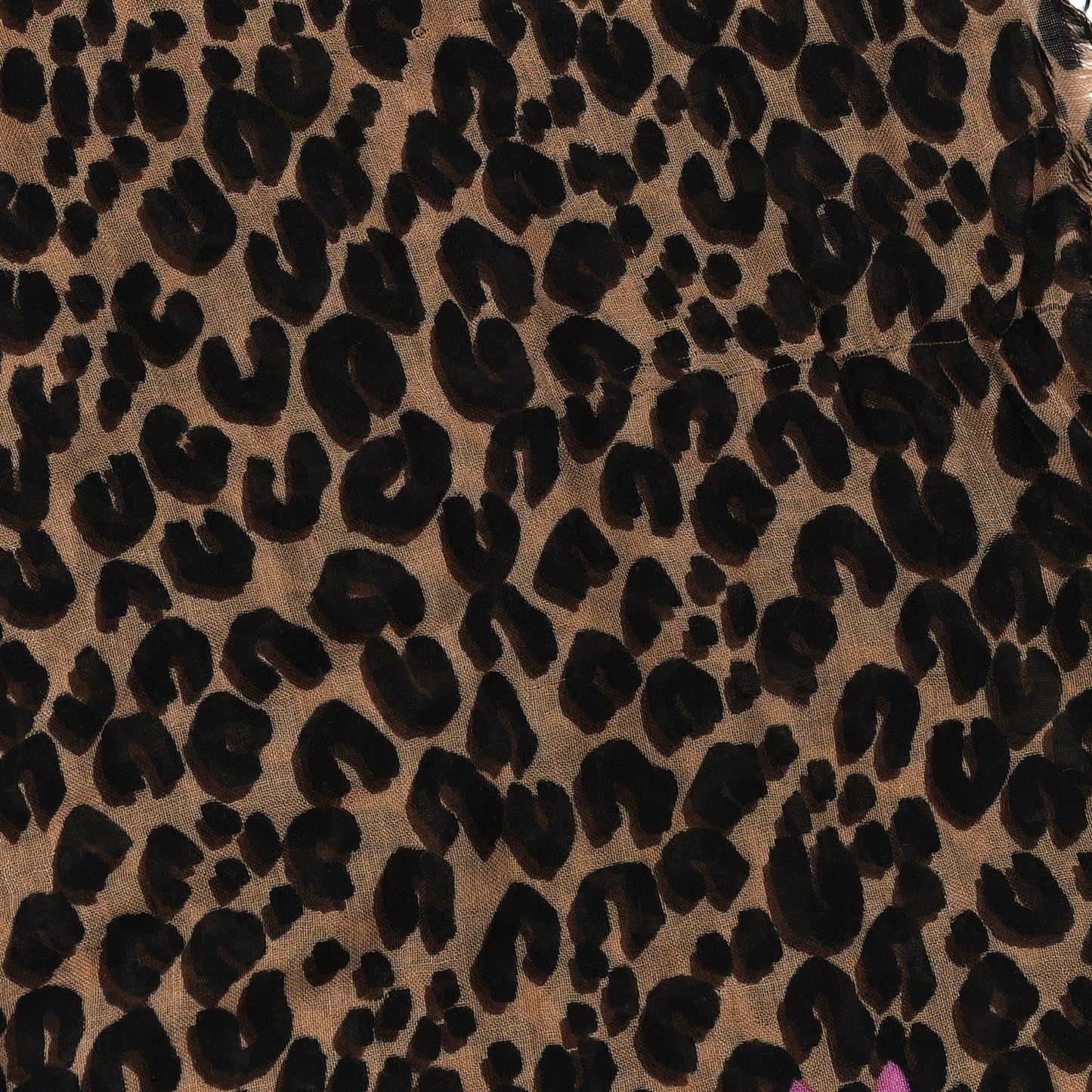 Cashmere Silk Leopard Etole Stole Marron