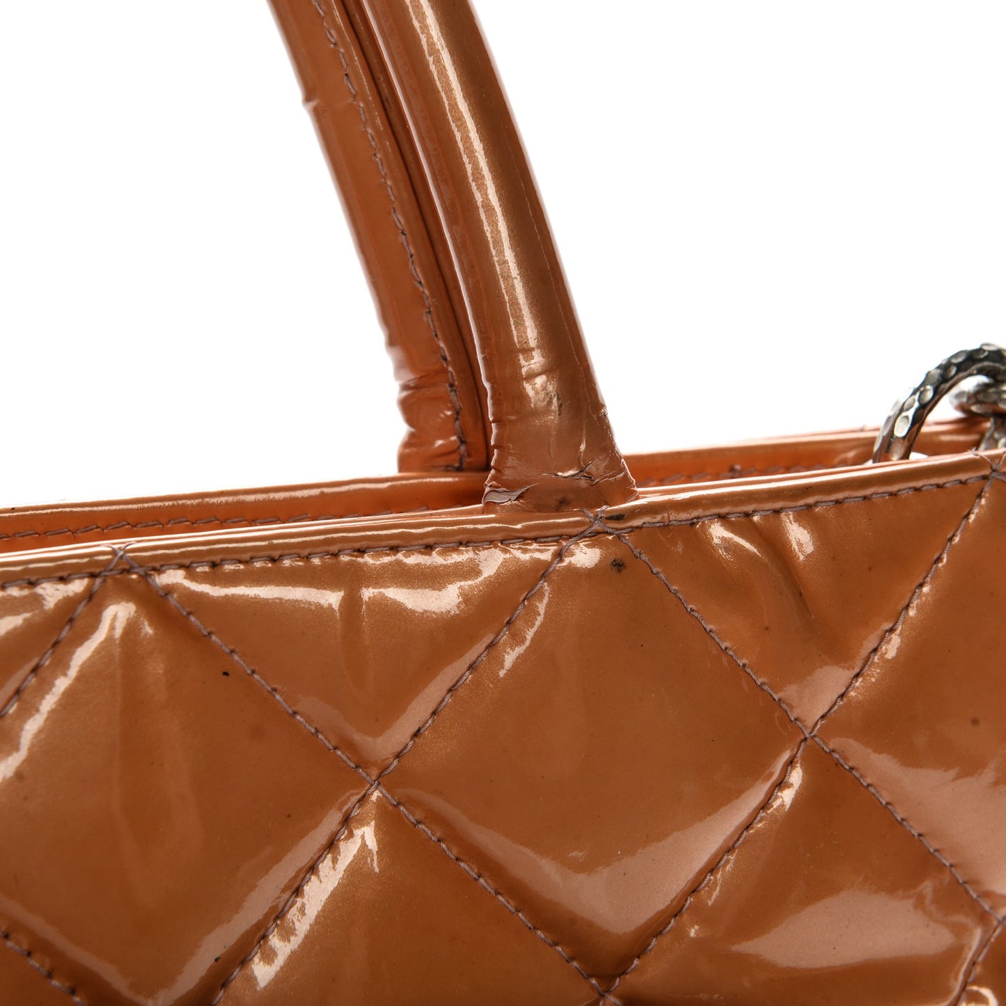 Patent Quilted Medallion Tote Orange