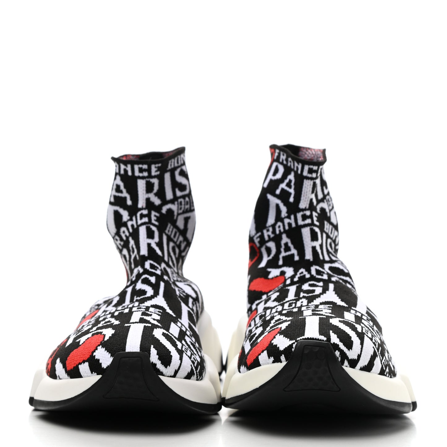 Neoprene Knit Bonjour Paris Womens Speed Sneakers 36 Black White Red