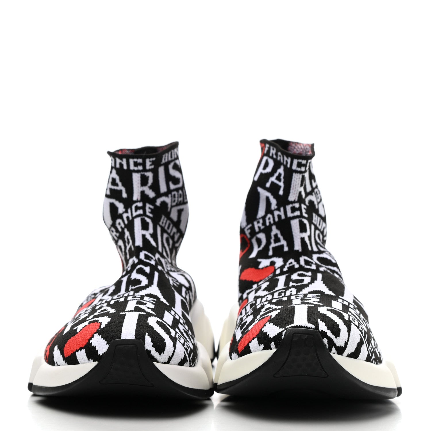 Balenciaga Neoprene Knit Bonjour Paris Womens Speed Sneakers 36 Black White Red 2 of 8