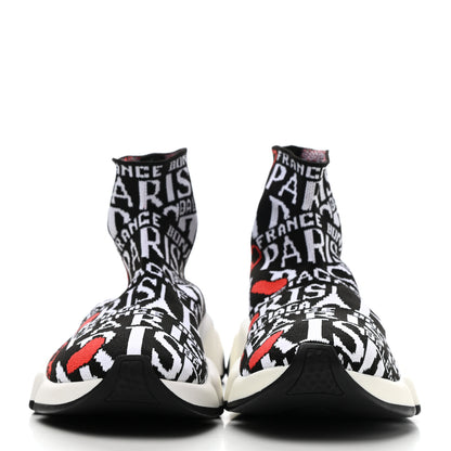 Balenciaga Neoprene Knit Bonjour Paris Womens Speed Sneakers 36 Black White Red 2 of 8