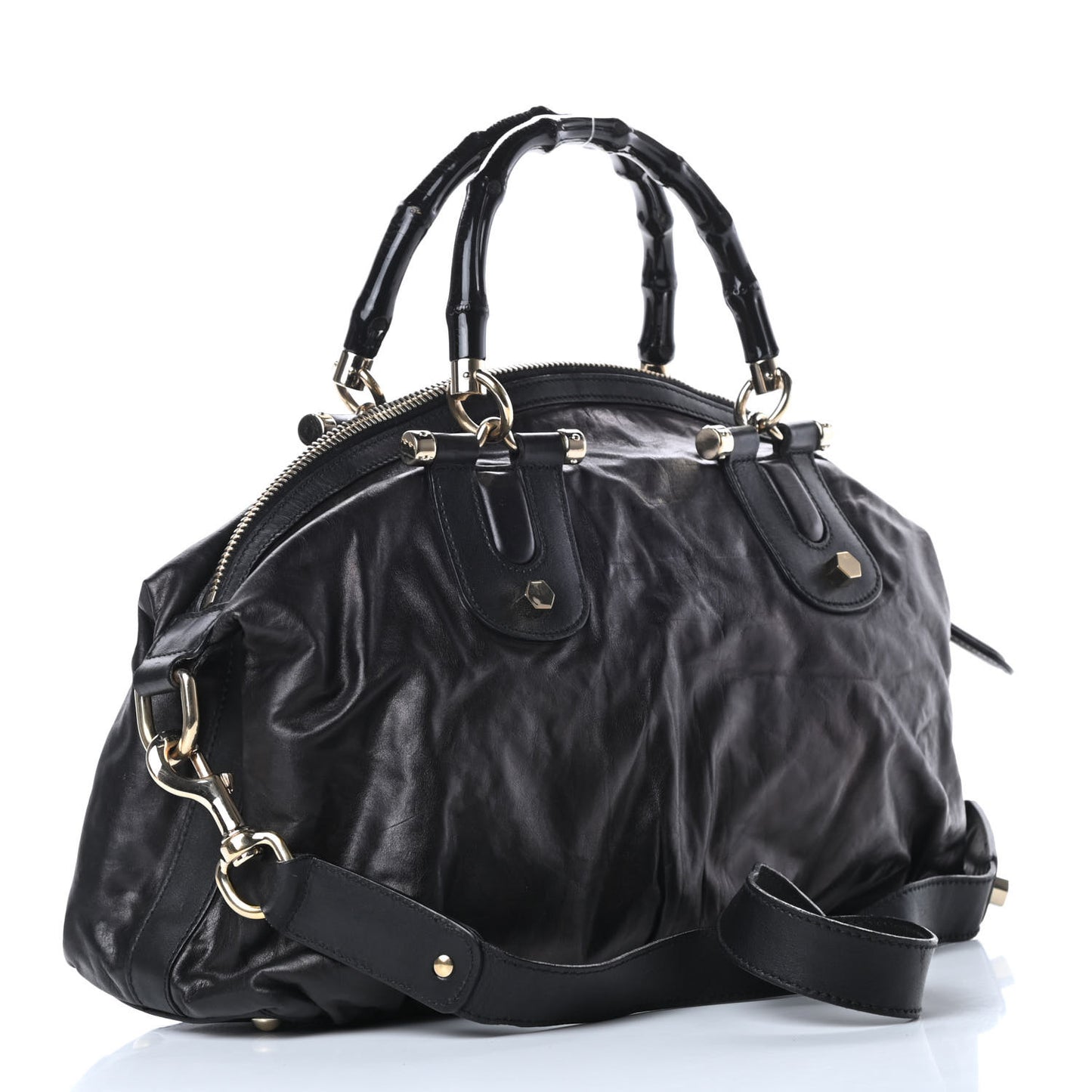 Calfskin Pop Bamboo Top Handle Tote Black