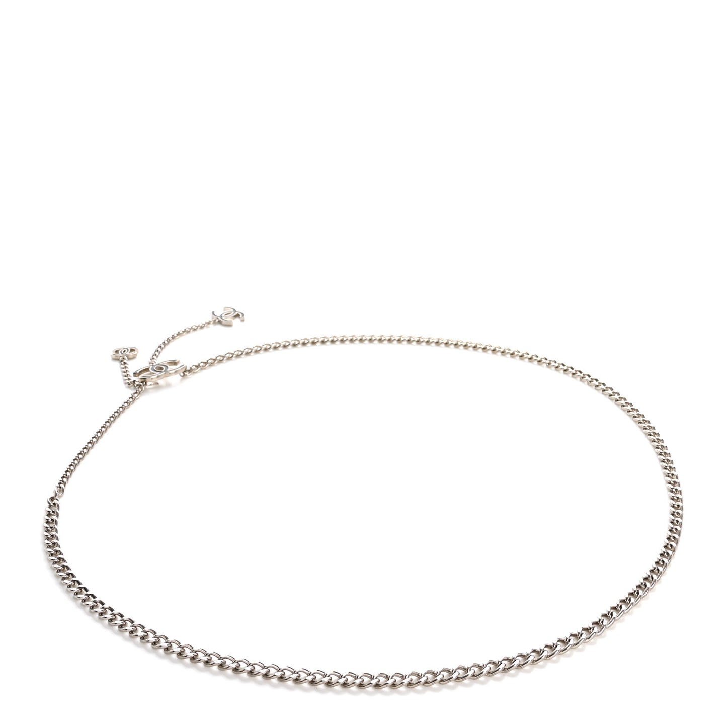 Enamel CC Chain Logo Belt Silver Black