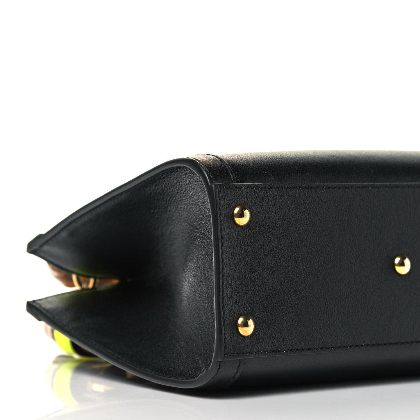 Wonka Grain Calfskin Mini Diana Tote Bag Black Yellow Fluo