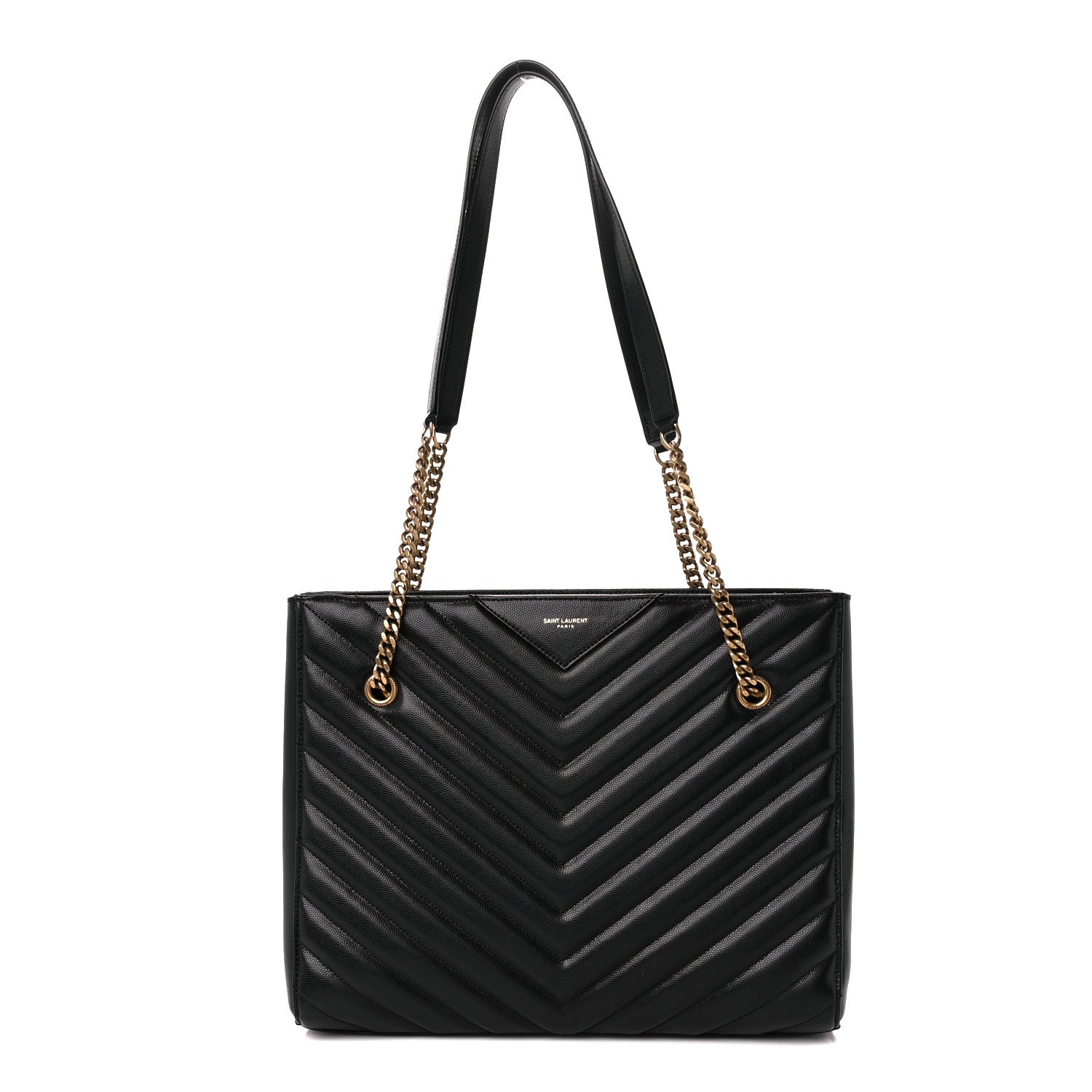 Saint Laurent Grain de Poudre Matelasse Chevron Medium Tribeca Shopping Bag Black 1 of 10