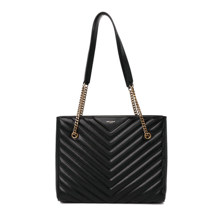 Saint Laurent Grain de Poudre Matelasse Chevron Medium Tribeca Shopping Bag Black 1 of 10