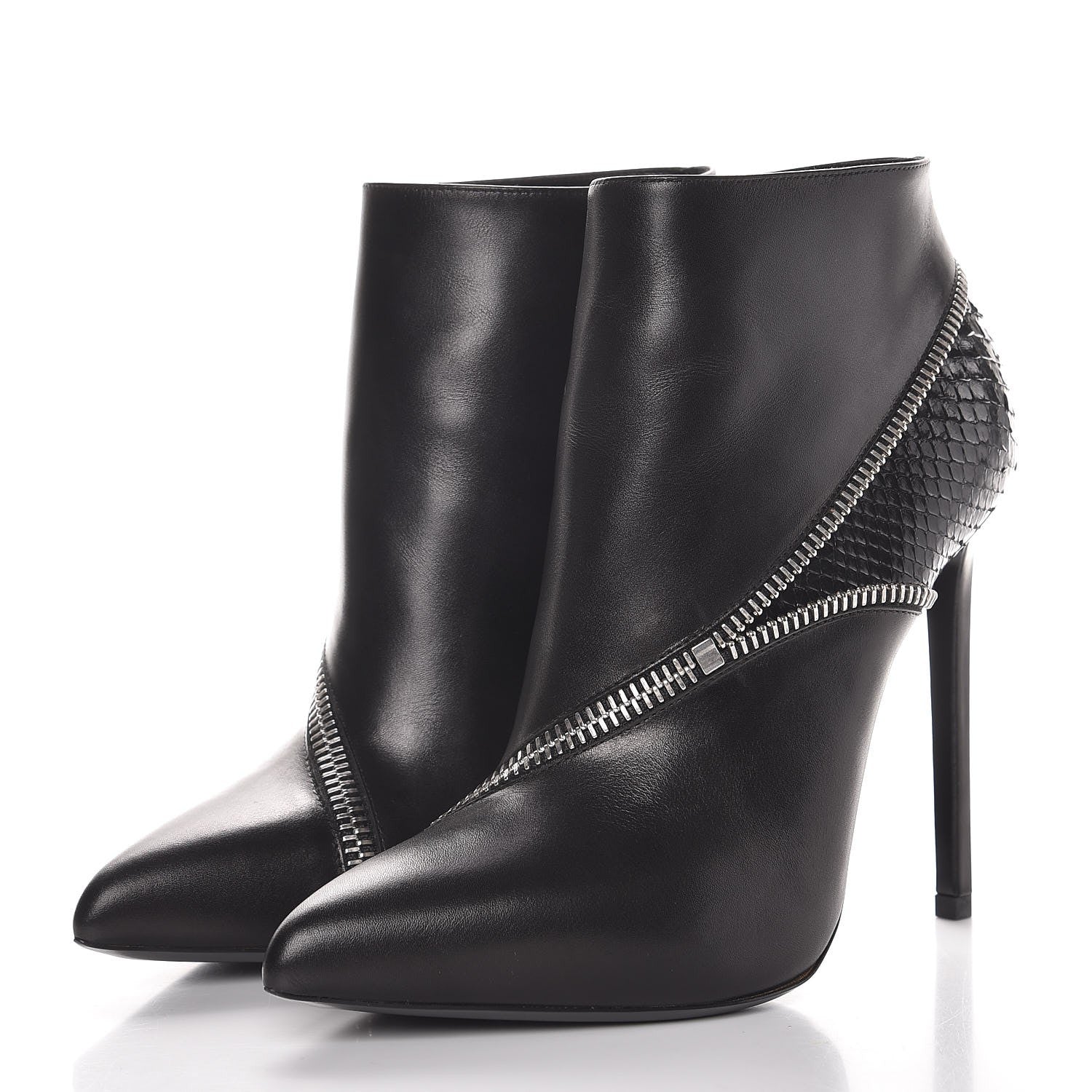 Saint Laurent Calfskin Python Embossed Paris 110 Ankle Boots 38 Black 3 of 8