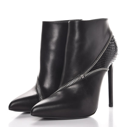 Saint Laurent Calfskin Python Embossed Paris 110 Ankle Boots 38 Black 3 of 8