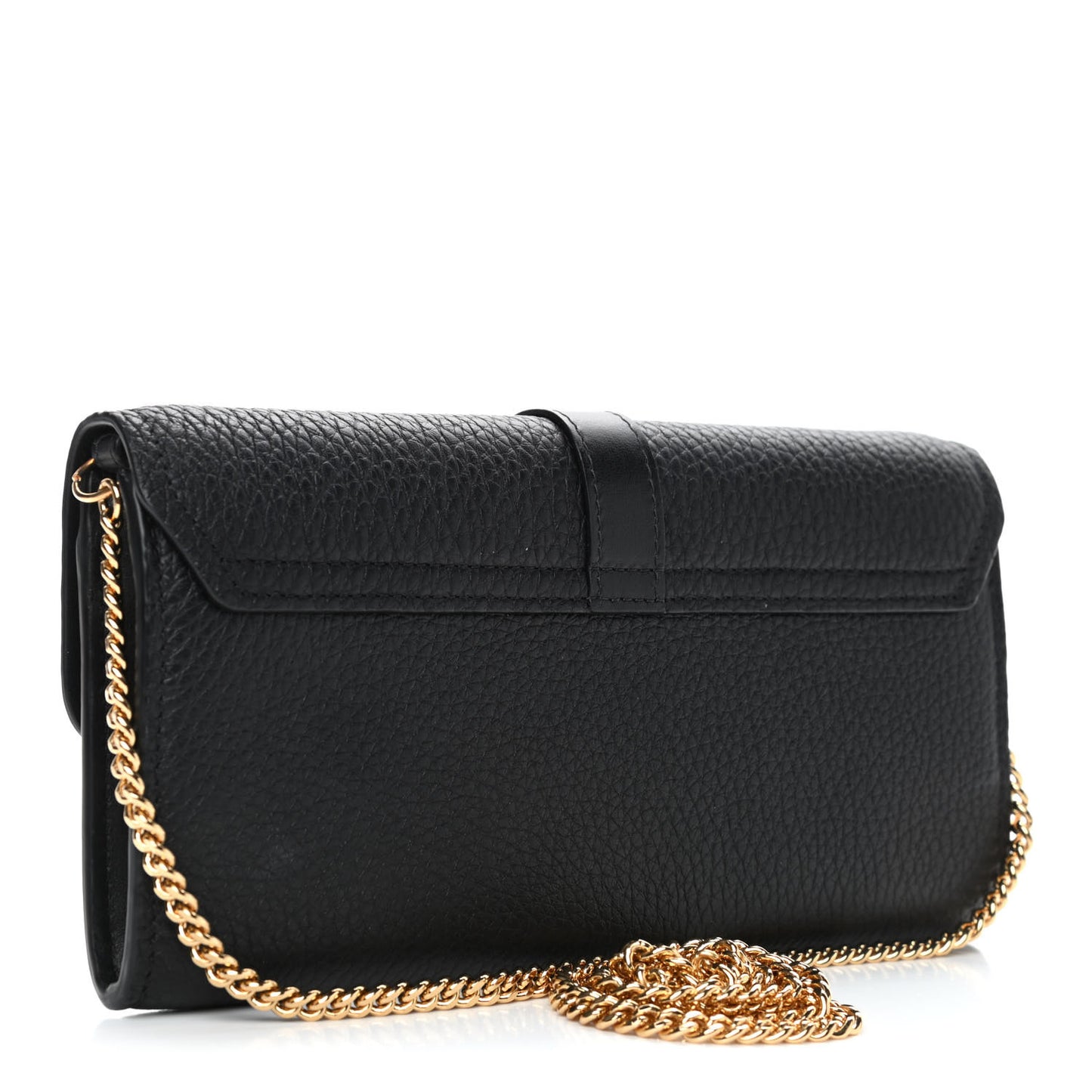 Shiny Grained Calfskin Aby Wallet on Chain Black