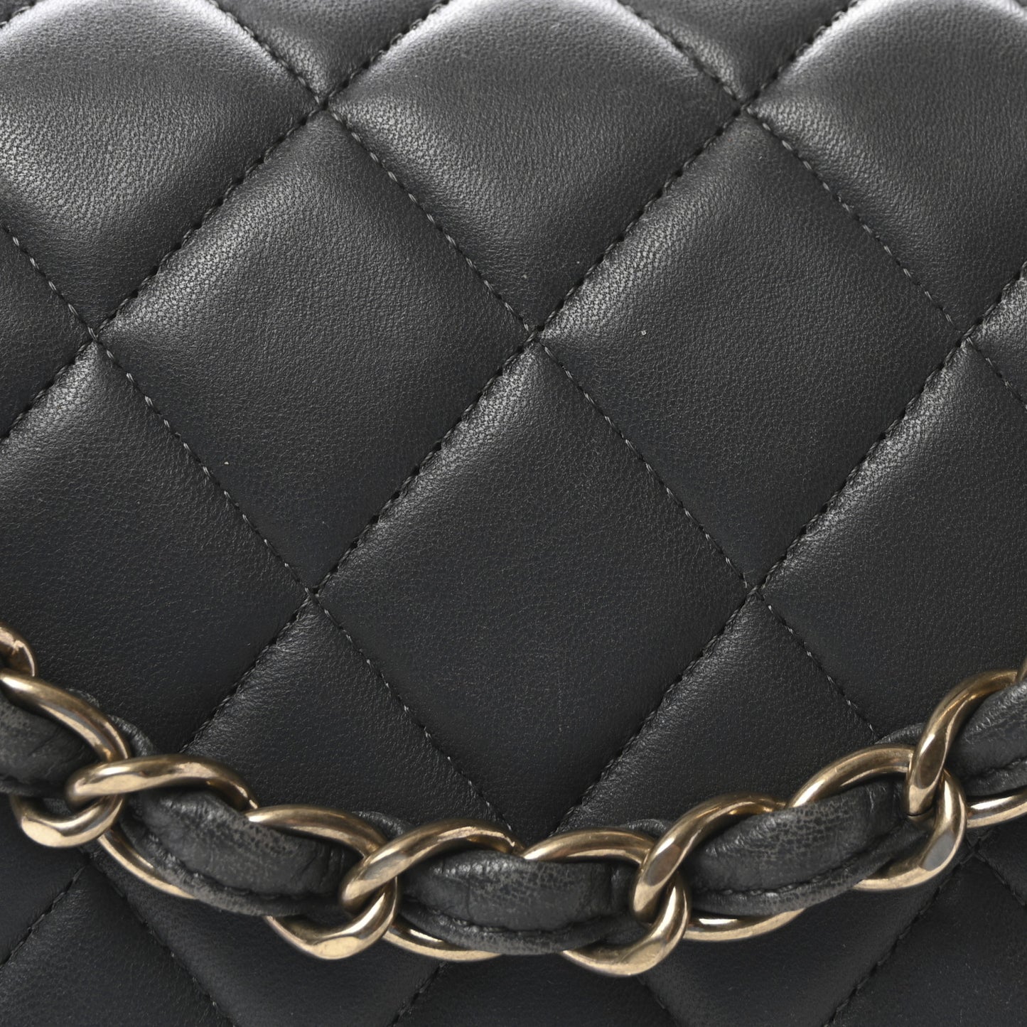 Lambskin Quilted Jumbo Double Flap Dark Grey
