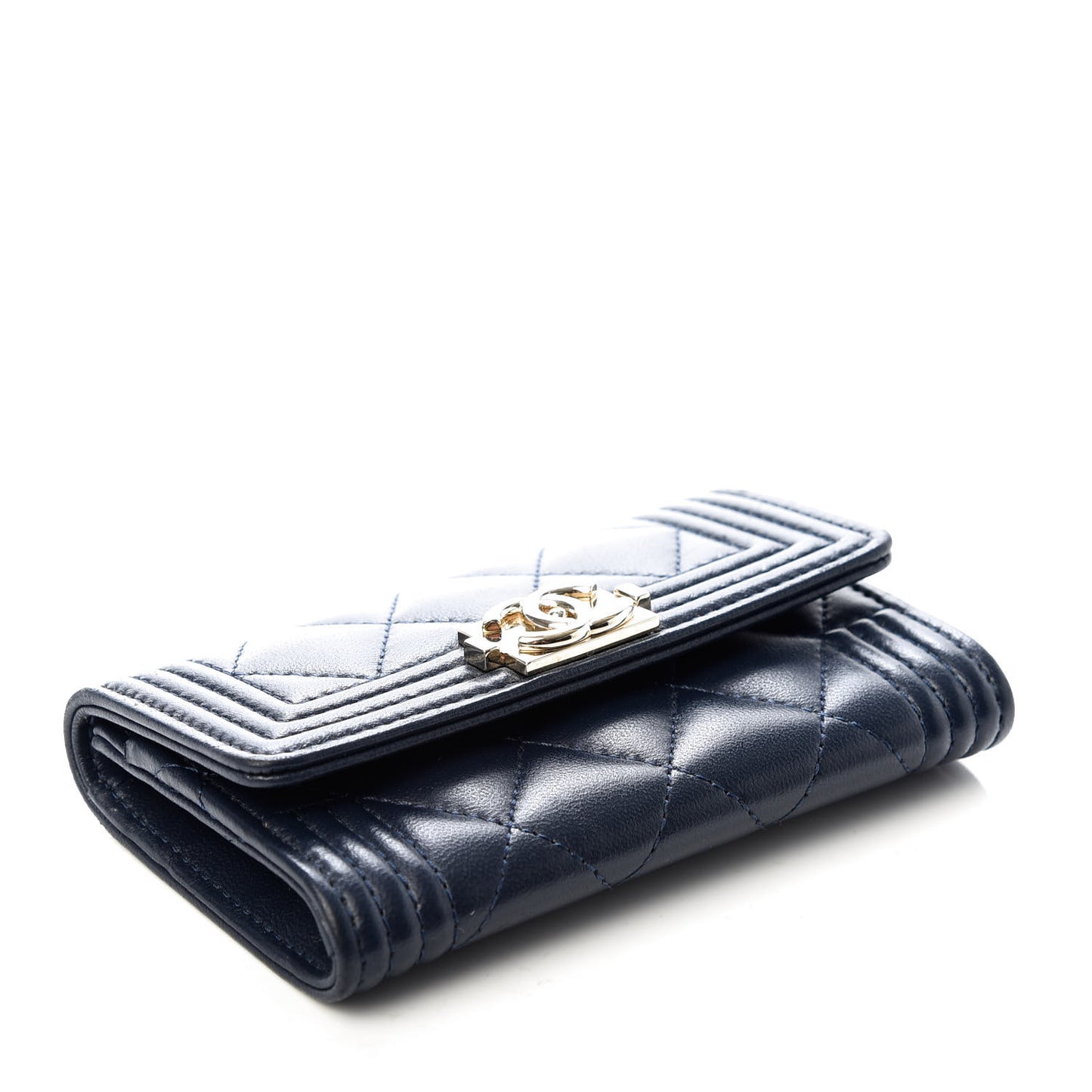 Lambskin Quilted Boy Card Holder Wallet Navy