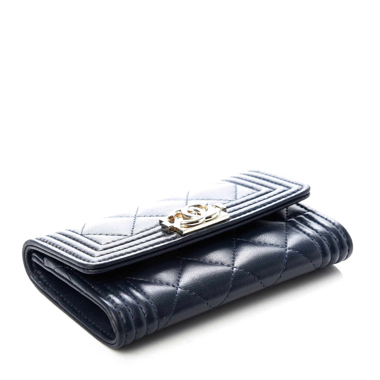 Chanel Lambskin Quilted Boy Card Holder Wallet Navy 4 of 9