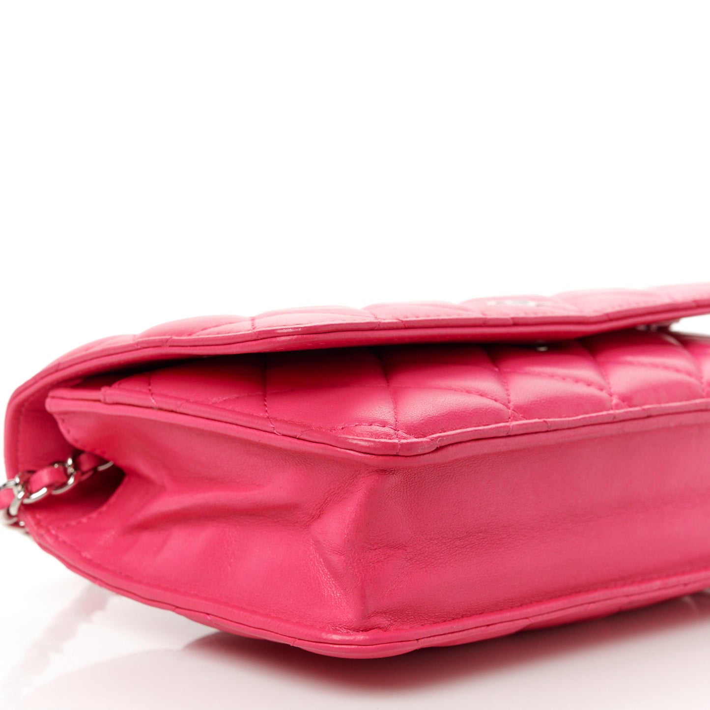 Lambskin Quilted Wallet On Chain WOC Dark Pink