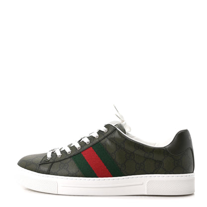 Gucci GG Supreme Monogram Web Mens New Ace Sneakers 9 Green 1 of 10