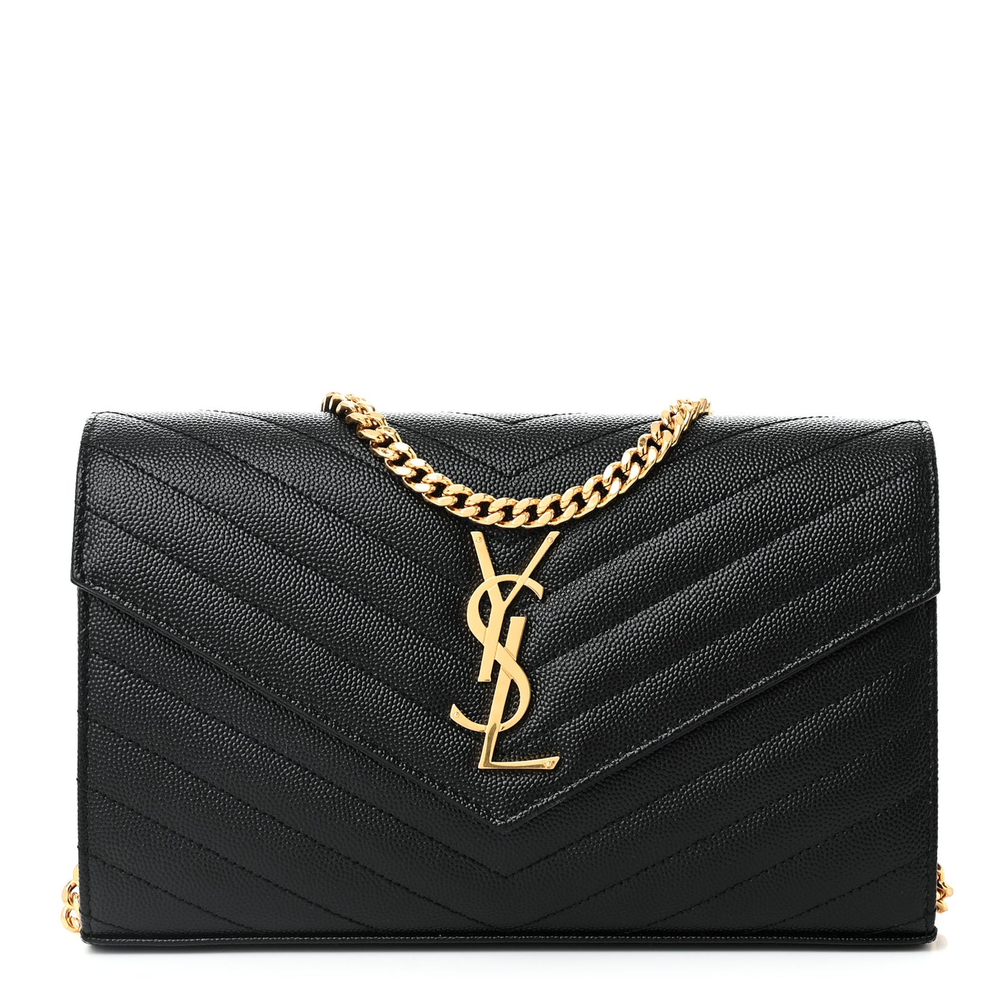 Grain De Poudre Matelasse Chevron Monogram Chain Wallet Black