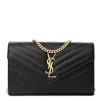 Saint Laurent Grain De Poudre Matelasse Chevron Monogram Chain Wallet Black 1 of 9