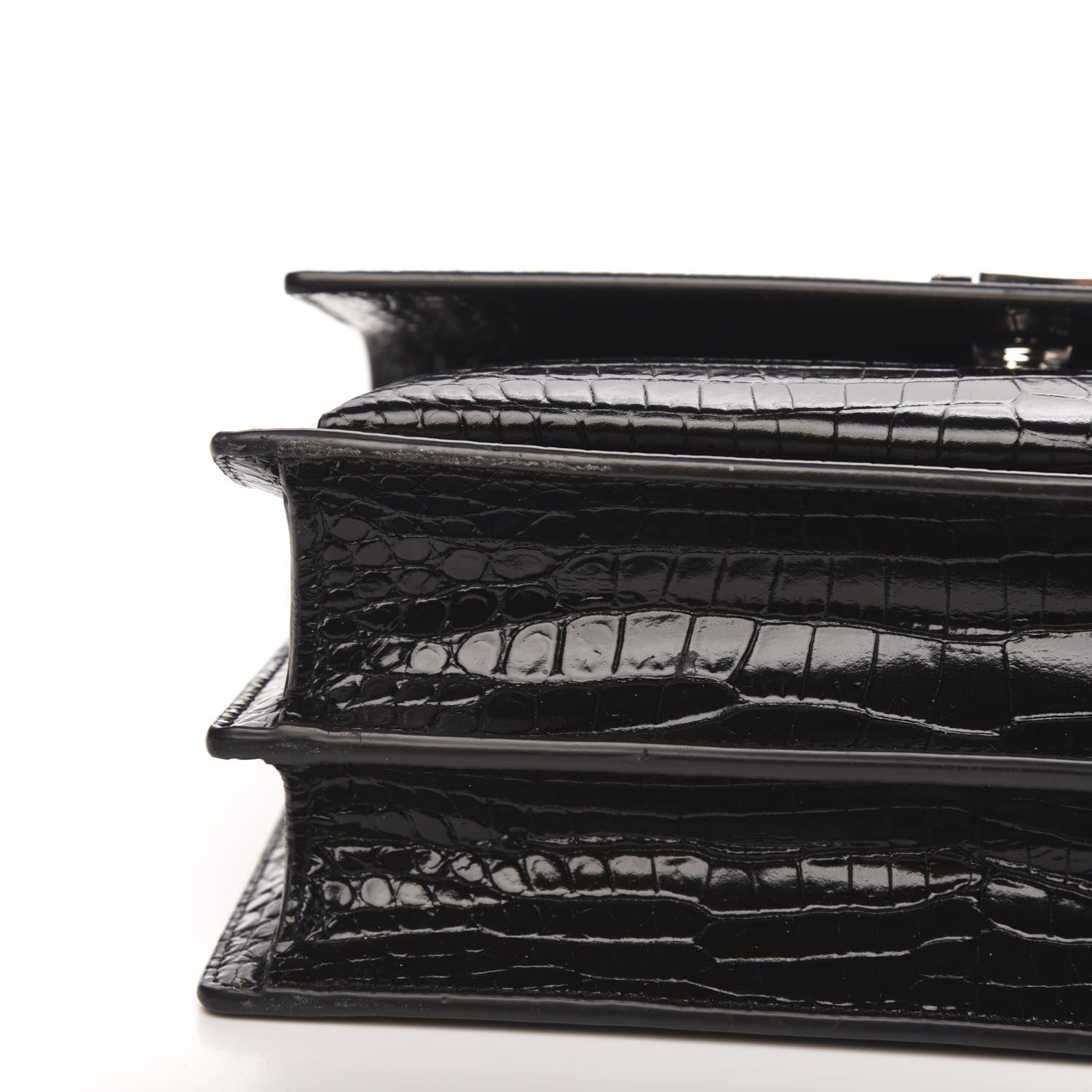 Saint Laurent Calfskin Crocodile Embossed Monogram Sunset Black 9 of 10