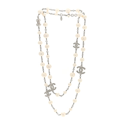 Chanel Crystal Pearl CC Long Necklace Silver 3 of 4
