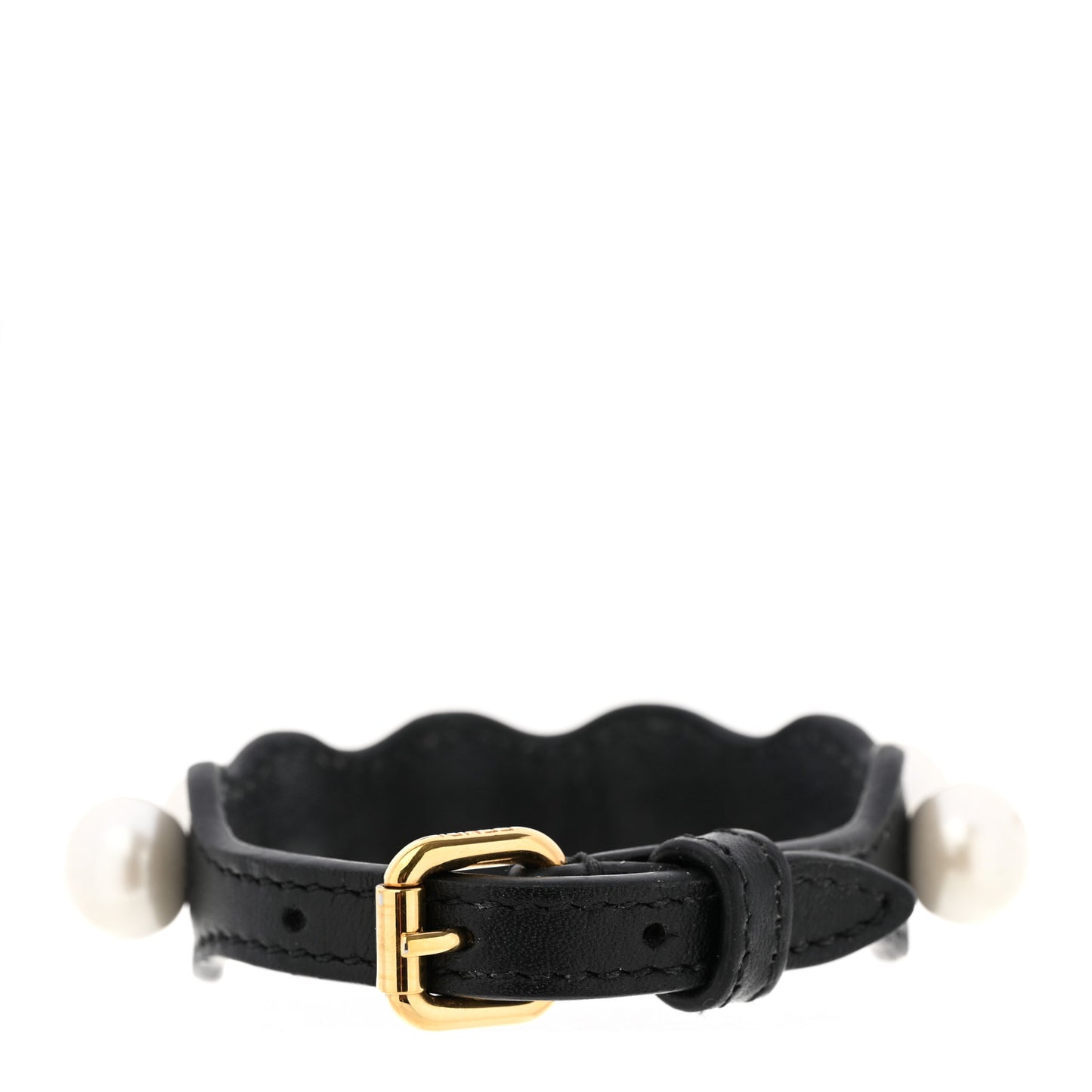 Calfskin Pearl Bracelet Black White Gold