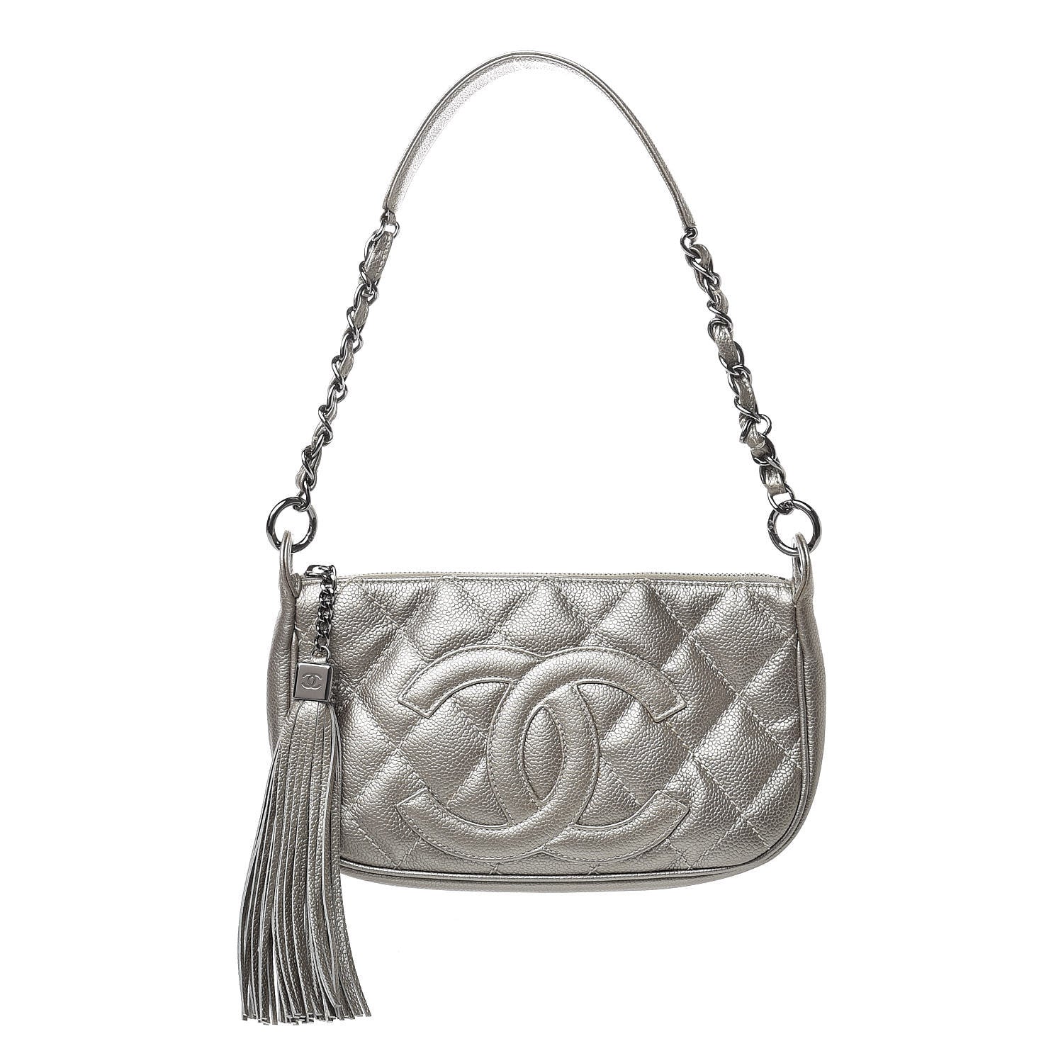 Chanel Metallic Caviar Quilted CC Shoulder Bag Silver 1 of 14
