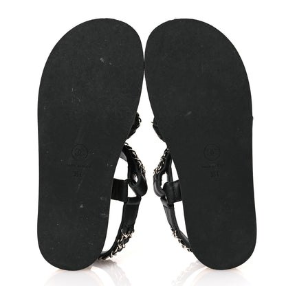 Chanel Lambskin Chain Sandals 35 Black 7 of 15