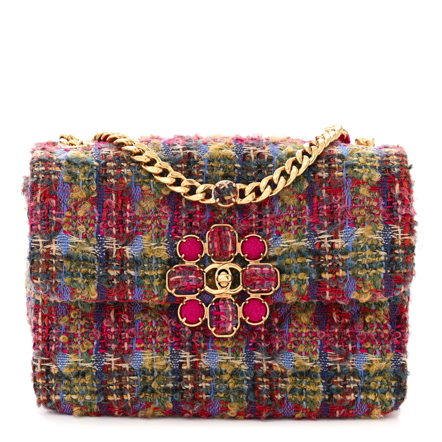 Chanel Wool Tweed Quilted Small Flap Khaki Red Pink Blue Green 1 of 10