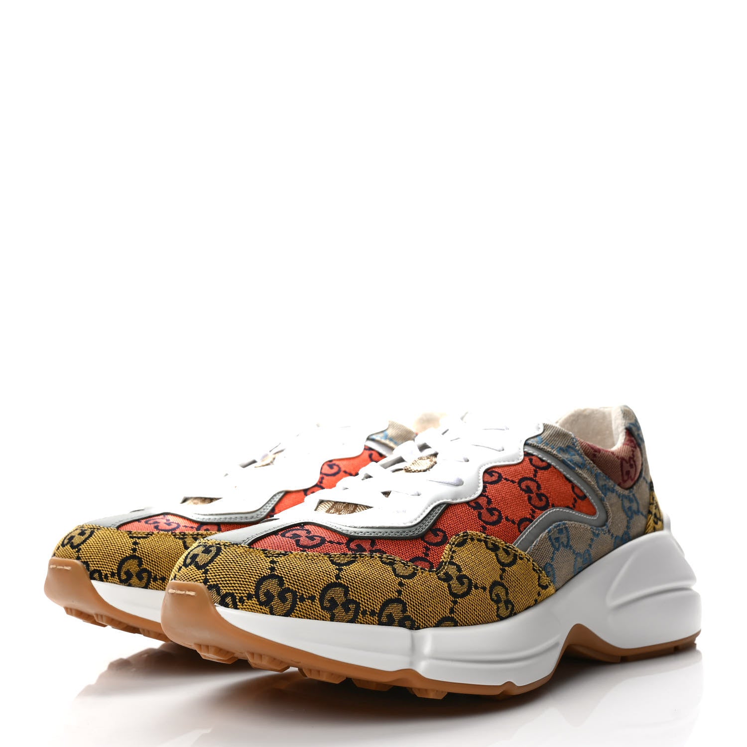 Gucci Monogram Multicolor Mens Rhyton Sneakers 10.5 Yellow Blue Great White Tabasco 3 of 8