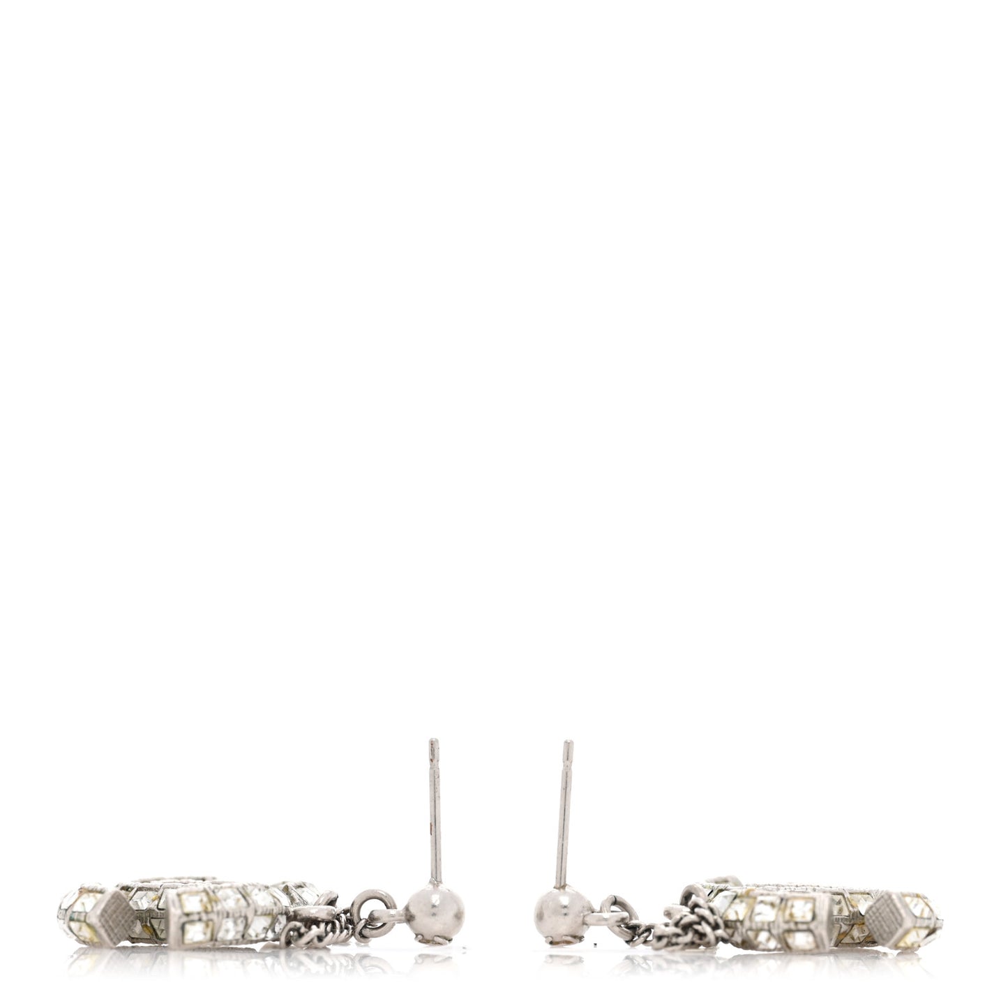 Baguette Crystal CC Drop Earrings Silver
