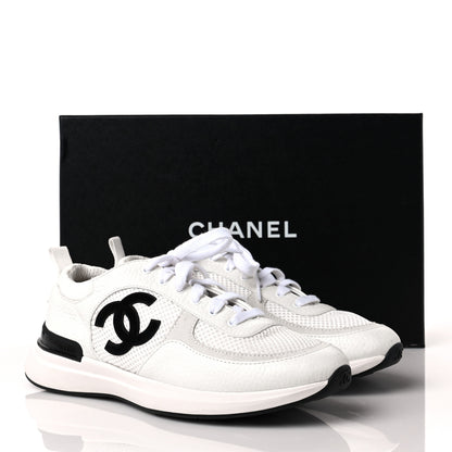 Chanel Mesh Suede Calfskin Grained Calfskin Womens CC Sneakers 40 White Black 7 of 7