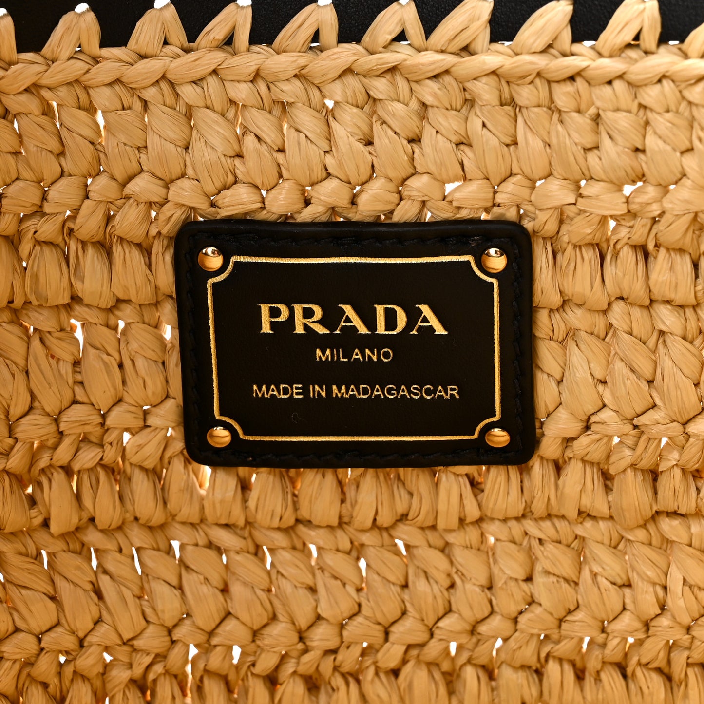 Yarn Raffia Effect Calfskin Crochet Embroidered Logo Tote Tan Black