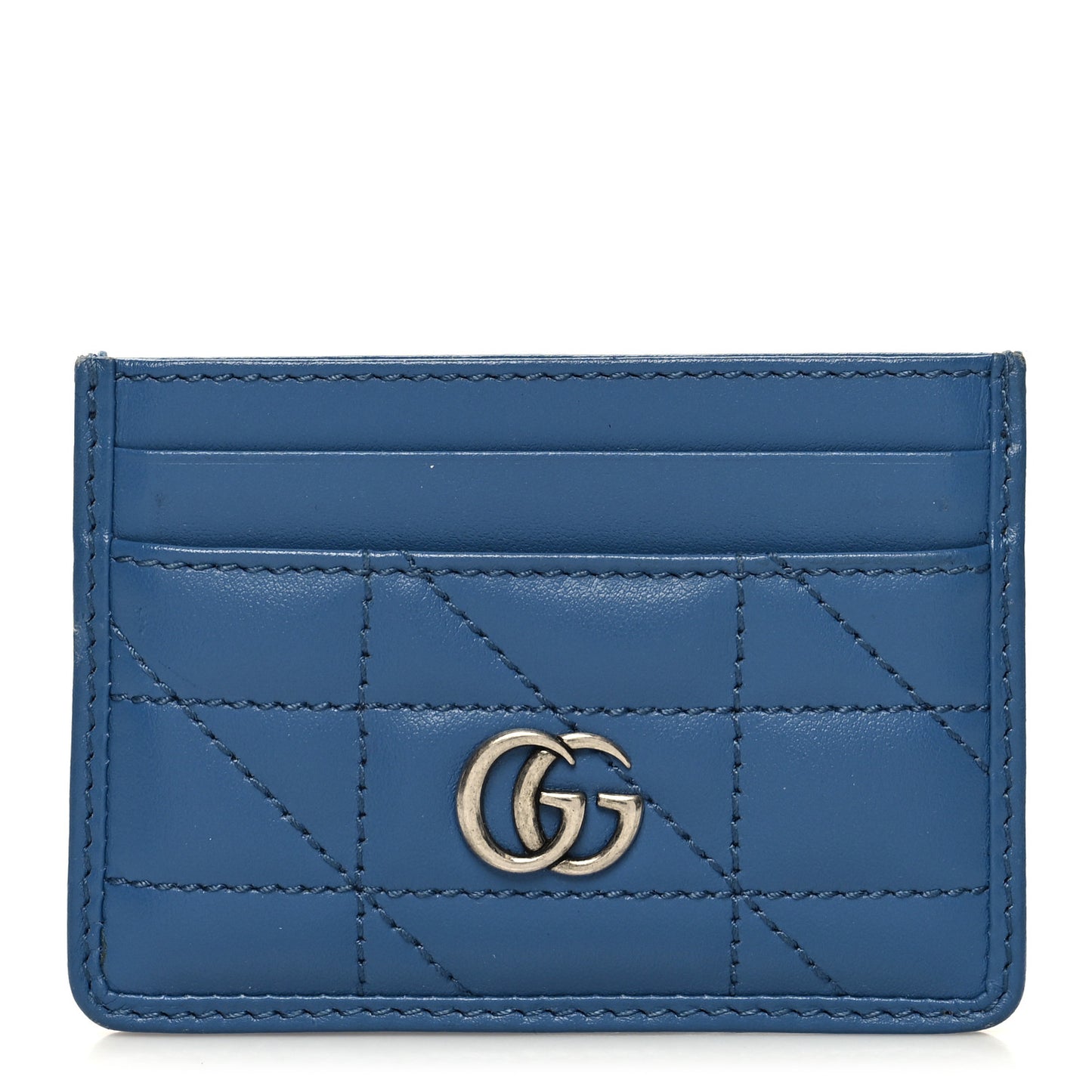 Calfskin Matelasse Aria GG Marmont Card Holder Clear Blue