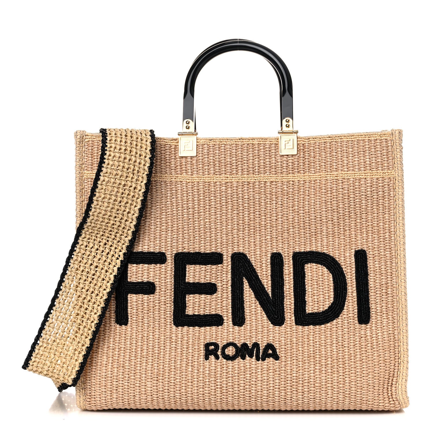 Fendi Raffia Plexiglass Medium Fendi Sunshine Shopper Tote Paglia Black 1 of 9