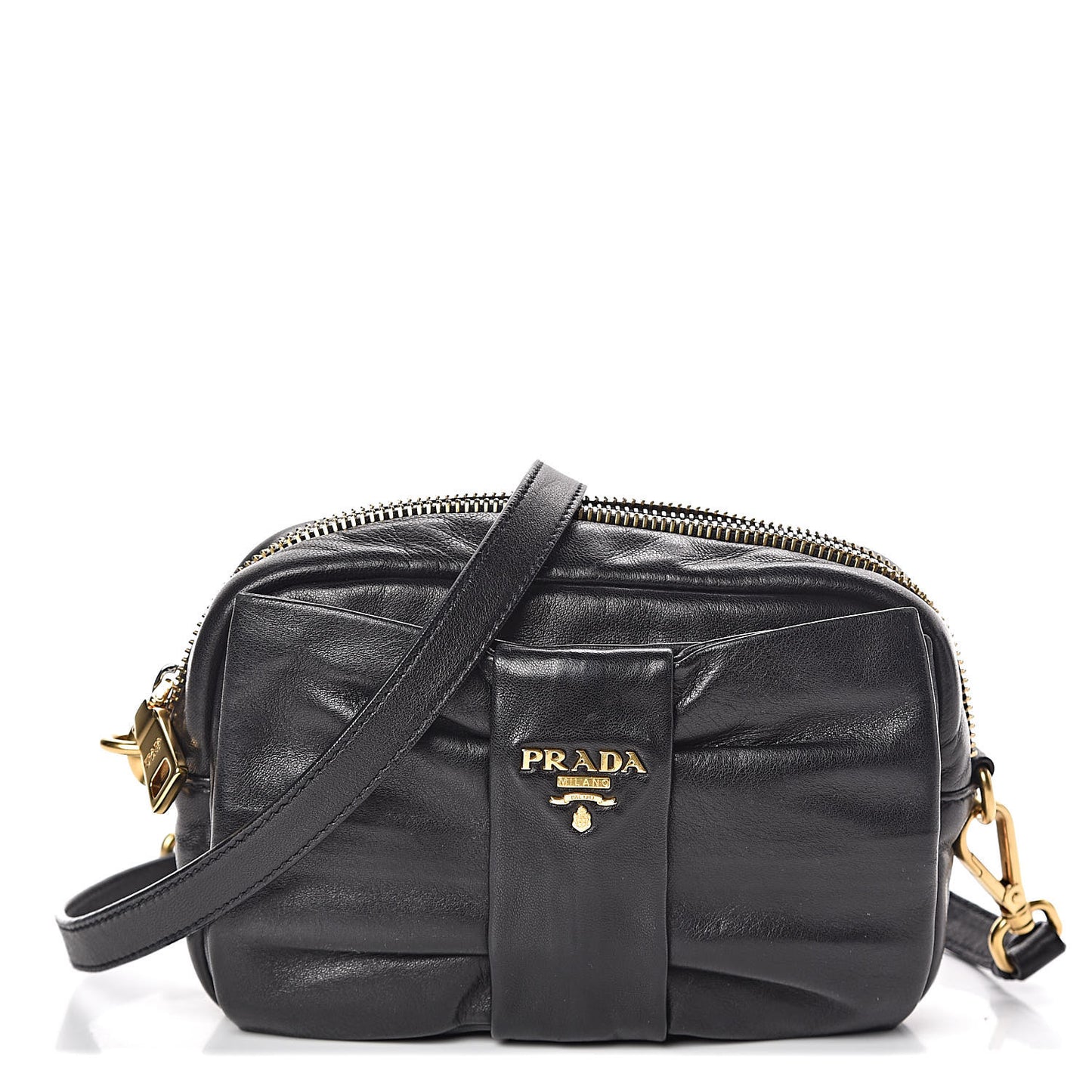 Glace Calfskin Zippers Bow Clutch Black