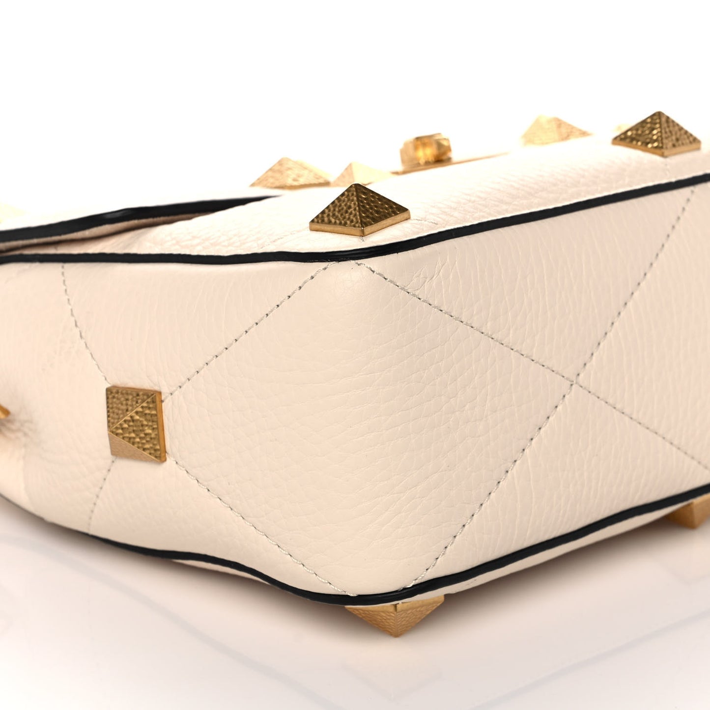 Grained Calfskin Large Roman Stud Shoulder Bag Light Ivory