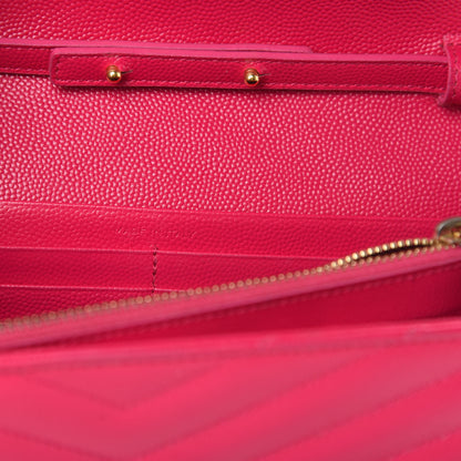 Saint Laurent Grain De Poudre Matelasse Chevron Monogram Chain Wallet Bubblegum 7 of 19