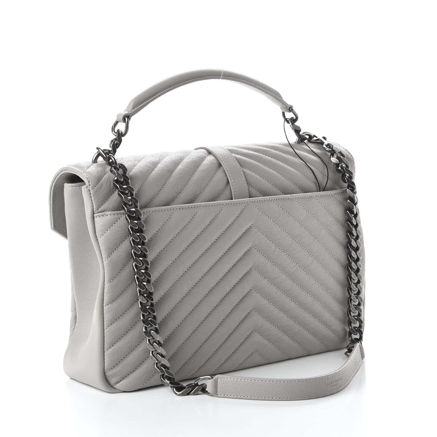 Saint Laurent Sheepskin Matelasse Chevron Monogram Large College Satchel Light Grey 3 of 9
