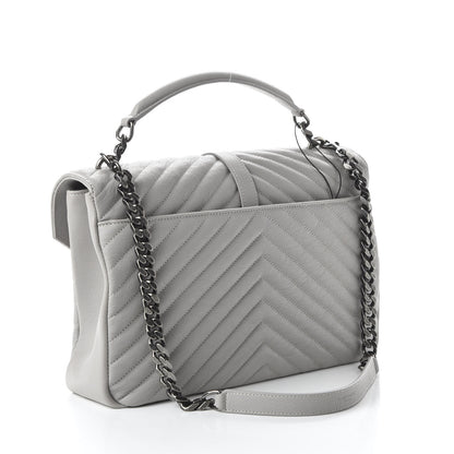 Saint Laurent Sheepskin Matelasse Chevron Monogram Large College Satchel Light Grey 3 of 9