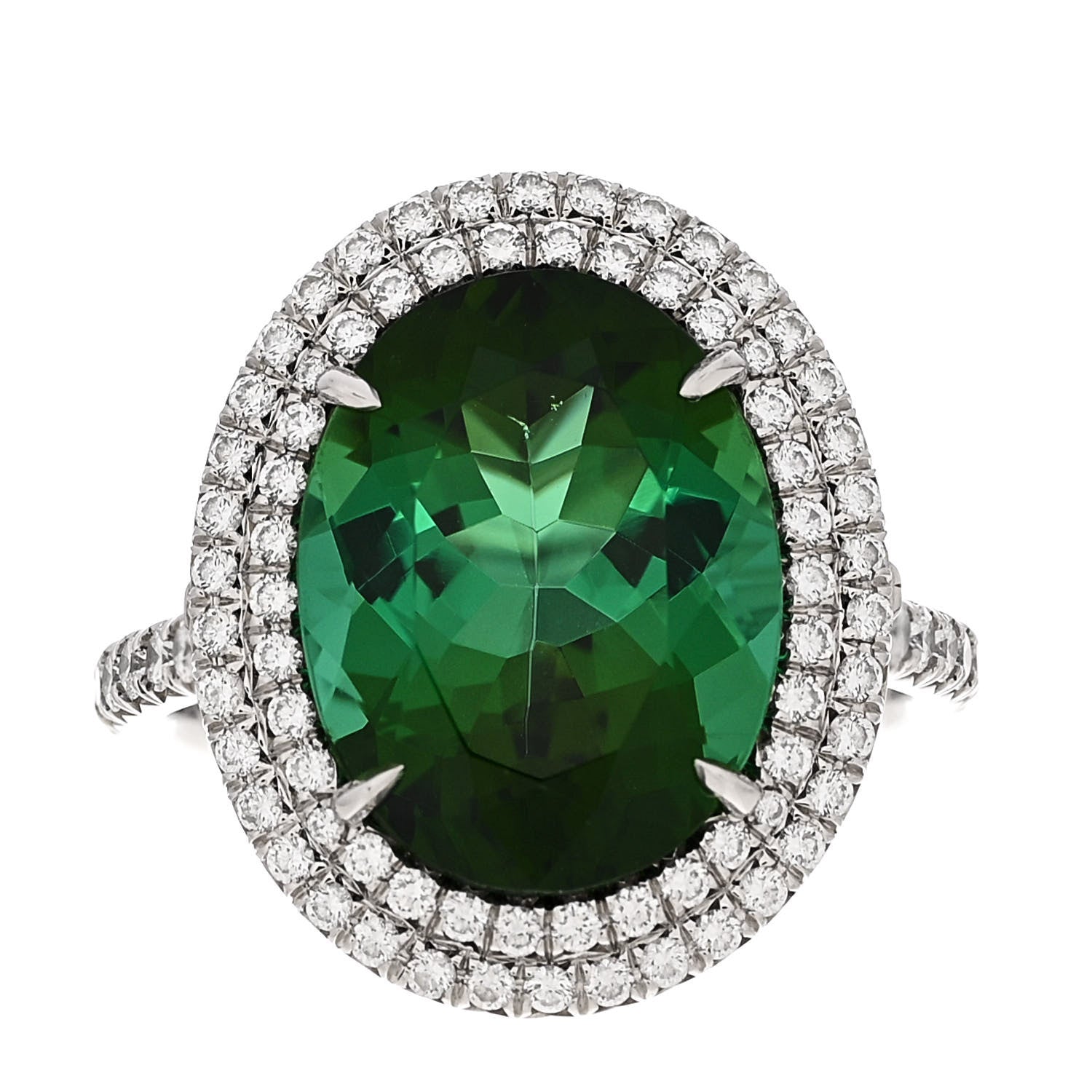 Tiffany Platinum Diamond Green Tourmaline Soleste Oval Ring 53 6.25 1 of 9
