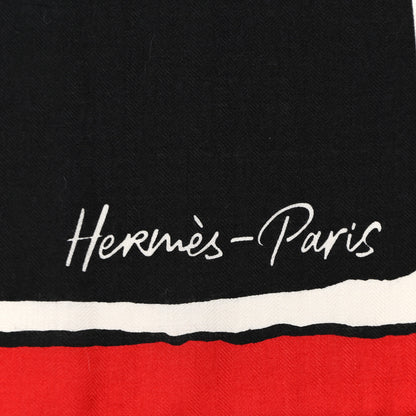 Hermes Cashmere Silk Libre Comme Pegase Shawl 140 Black Rouge Kaki 2 of 10