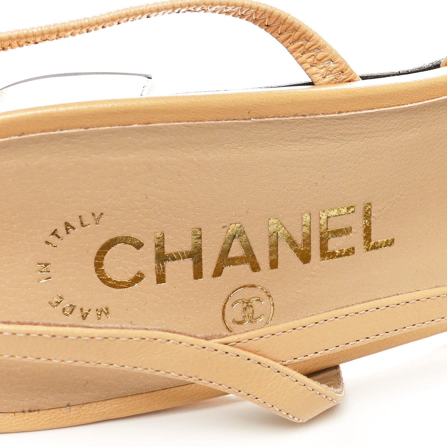 Chanel Goatskin Grosgrain Cap Toe CC Slingback Pumps 41 Beige Black 6 of 8